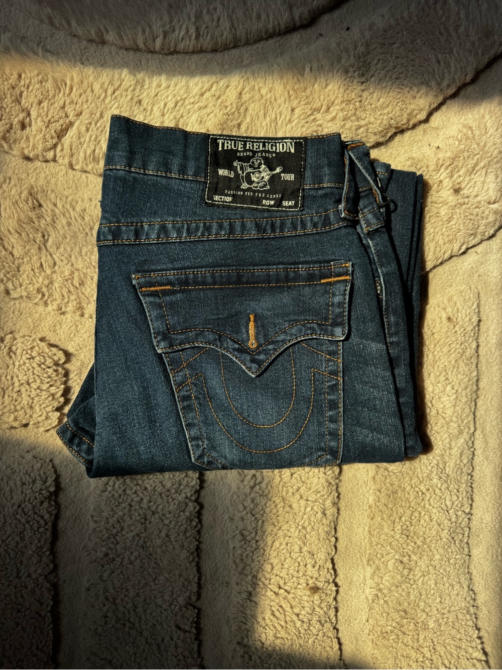 True Religion Men's Deep Blue Slim Jeans with Contrast Stitching